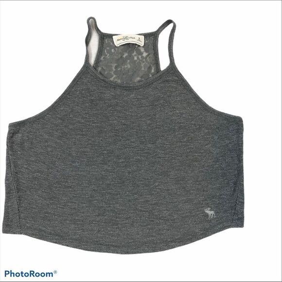 A&F Cropped Grey Tank Top With Lace‎ Back Medium - Picture 8 of 10
